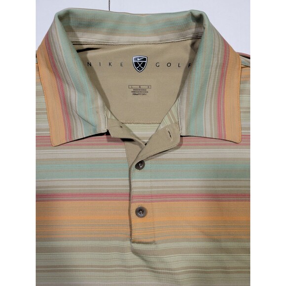Nike Golf Polo Dri-Fit Multicolored Green Red‎ Orange Stripped Mens Size Large - Picture 3 of 6